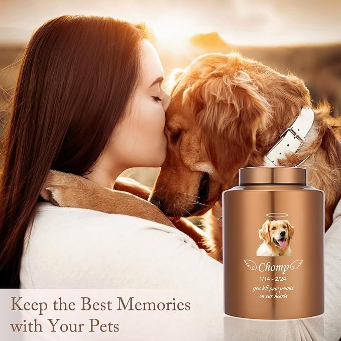 Custom Urns for Dogs Cats Ashes Personalized Pet Urn with Name and Photo Pet Cremation Memorial Urn for Loss of Dog or Cats Engraved Pet Funeral Urns (Angel)