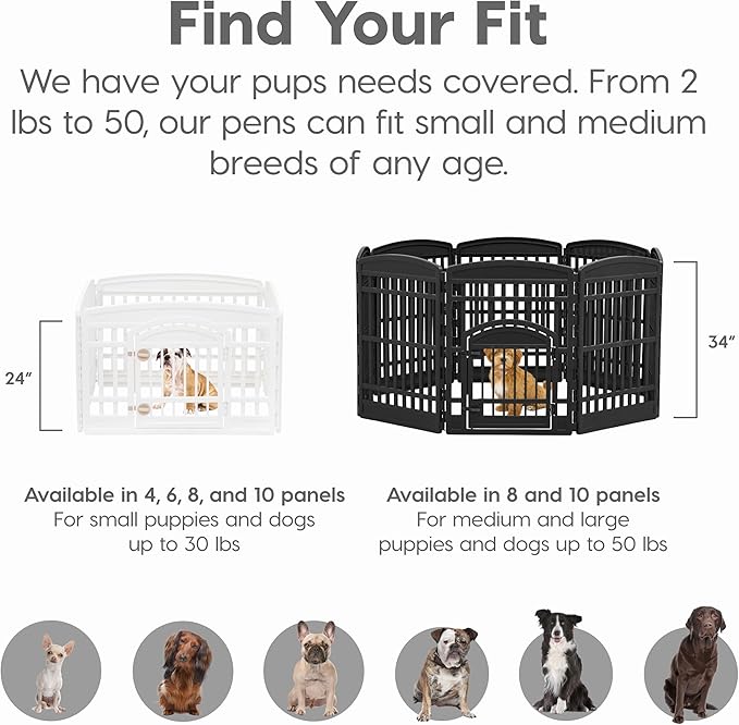 IRIS USA Dog Playpen 24" 8-Panel Dog Playpen – Large Puppy Playpen Indoor, 83.5 x 83.5 x 24, Spacious Dog Play Pen Indoors for Multiple Puppies/Small Dogs, Pet Fence, Black