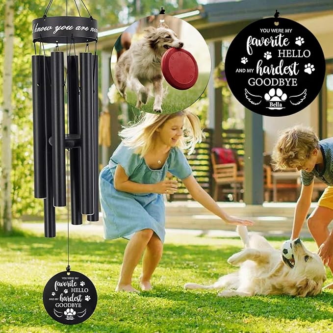 Pet Personalized Name Photo 30" Wind Chimes, Produced in USA Pet Memorial Gifts for Loss of Dog, Custom Picture Dog Remenbrance Gift in Memory, Sympathy Family Love Pets Dogs Cat Gift for Son Daughter