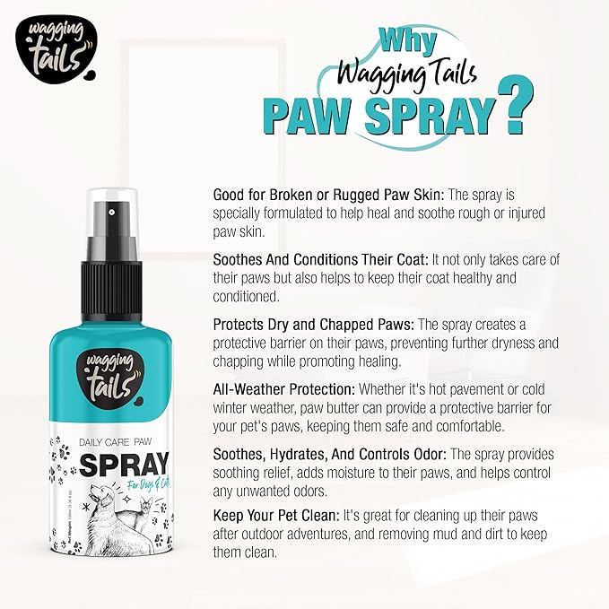 Wagging Tails 6-in-1 Paw Spray for Dogs and Cats, 3.38 fl oz | All-Weather Pet Spray | Soothes Elbows & Paws, Heals Cracked Paws, Moisturizes Paw Pads | Controls Odor & Keeps Pets Clean