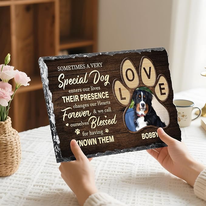 Custom Dog Memorial Gifts for Loss of Dog, Personalized Pet Memorial Stone with Photo Name, Pet Headstones for Dogs, Bereavement Sympathy Gifts for Dog Cat Lover