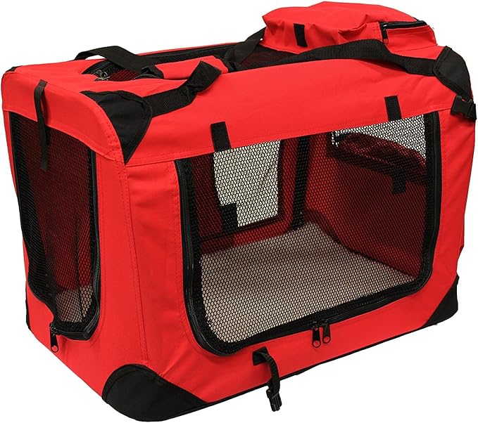 MOOL Lightweight Fabric Pet Carrier Crate with Reversible Mat and Removable Bag, Red