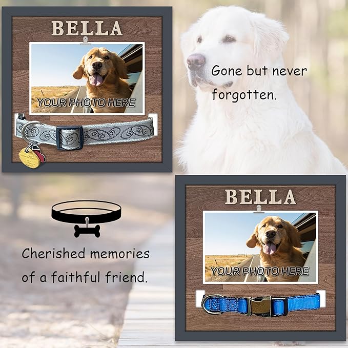 Pet Collar Memorial Shadow Box Dog Picture Frame 9.2""x9.2"", Cat or Dog Memorial Gift Pet Sympathy Remembrance Gift Keepsake DIY Name for Multi Sizes Dogs, wood, HN0EPMF-BL10