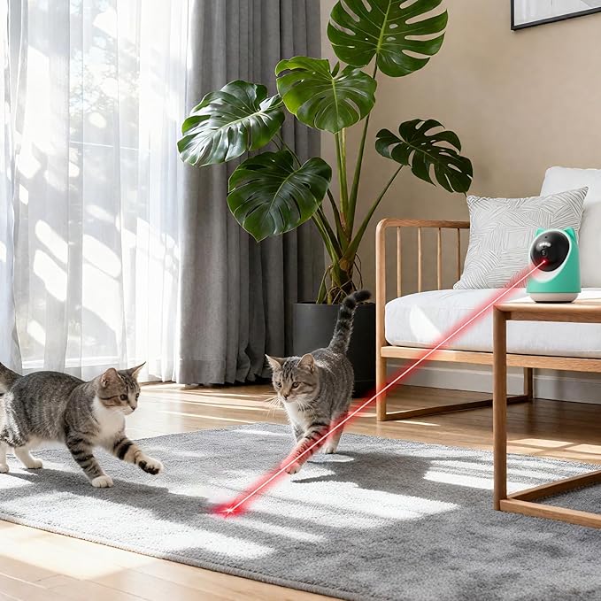 ASFSKY Pet Camera 2K Indoor Cat Camera Auto-Tracking for Cats, Cat Laser, Motion Detection Alerts, Night Vision, 2-Way Audio of pet Monitor, Cat Dog Home Security Camera with Phone App (Light Green)