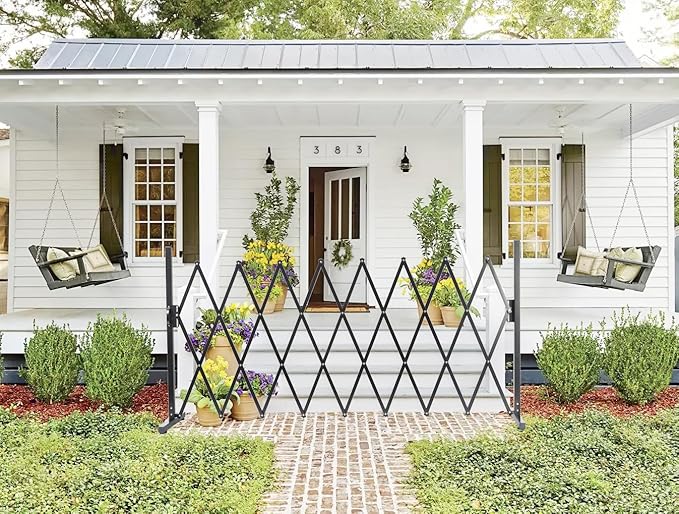 Metal Expandable Dog Gate, 9Feet, Versatile Accordion Safety Barrier, Indoor and Outdoor, Portable Retractable Barricade, Adjustable Pet Fence, Free Standing (Classic, Black)