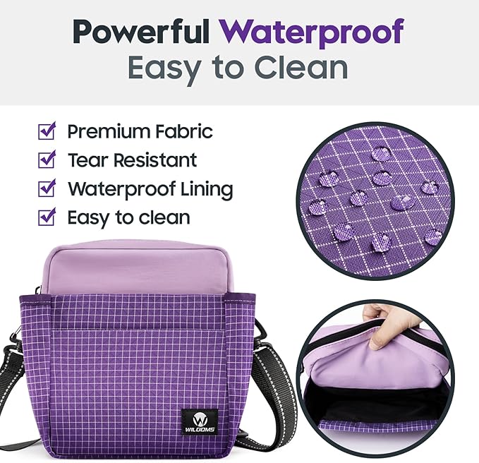 Dog Treat Pouch – Large Capacity with Magnetic Closure, Dog Walking Fanny Pack Built-in Poop Bag Dispenser, Clicker & Collapsible Bowl for Training & Walking - Purple