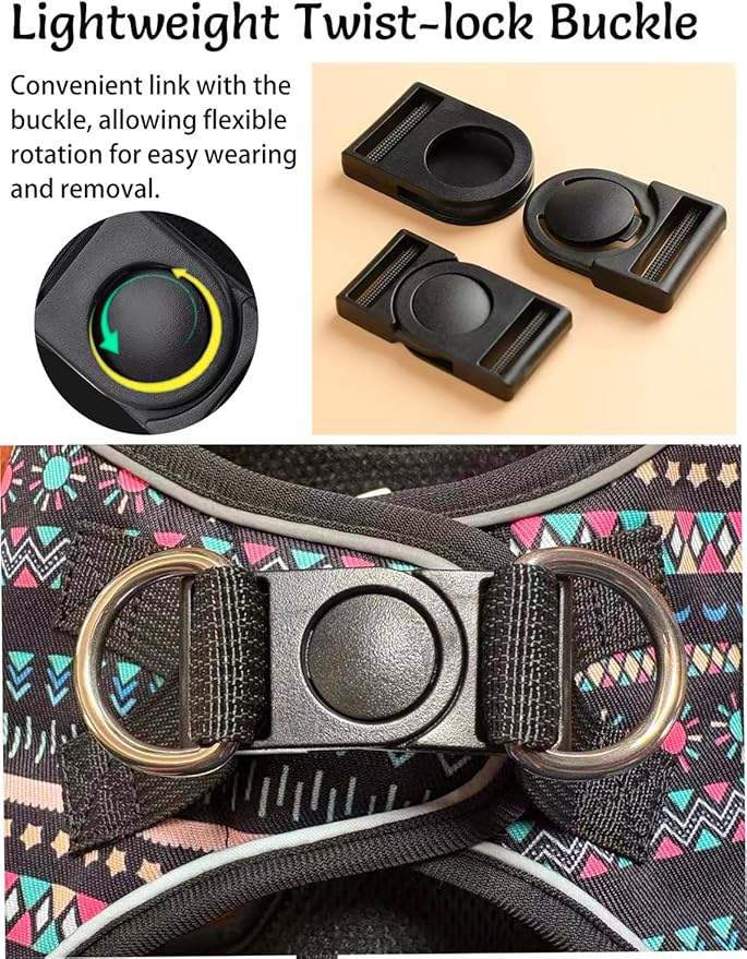 Step in Dog Harness and Leash Set, Reflective Adjustable No Pull Dog Harness for Extra-Small/Small Dogs Puppy and Cats, Soft Padded Mesh Vest Harnesses for Girl and Boy Pets(Black Bohemia,XXS)