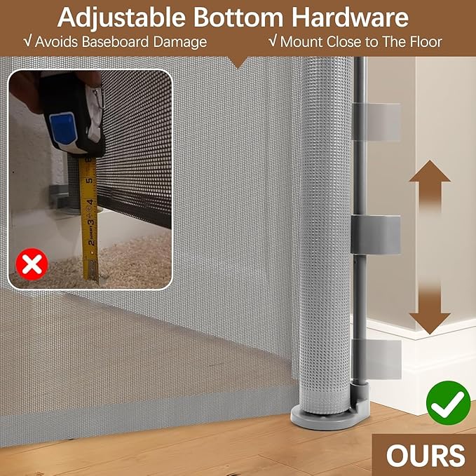 Reinforced 60" Extra Tall Dog Gates Indoor Climb Proof Cat Gate for Hallway - No Jumping Over/Crawling Under, 55" Wide Mesh Baby Gate Retractable Pet Gate, 5 Foot Extra Tall Cat Gate for Doorway, Gray