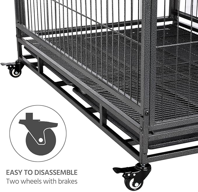 Yaheetech 43In Large Dog Crate, Heavy Duty Metal Dog Kennel Collapsible Open Top Pet Cage Kennel with Double Doors, Prevent Escape Locks, Lockable Wheels, Double Tray Indoor Outdoor, Extra Large XL