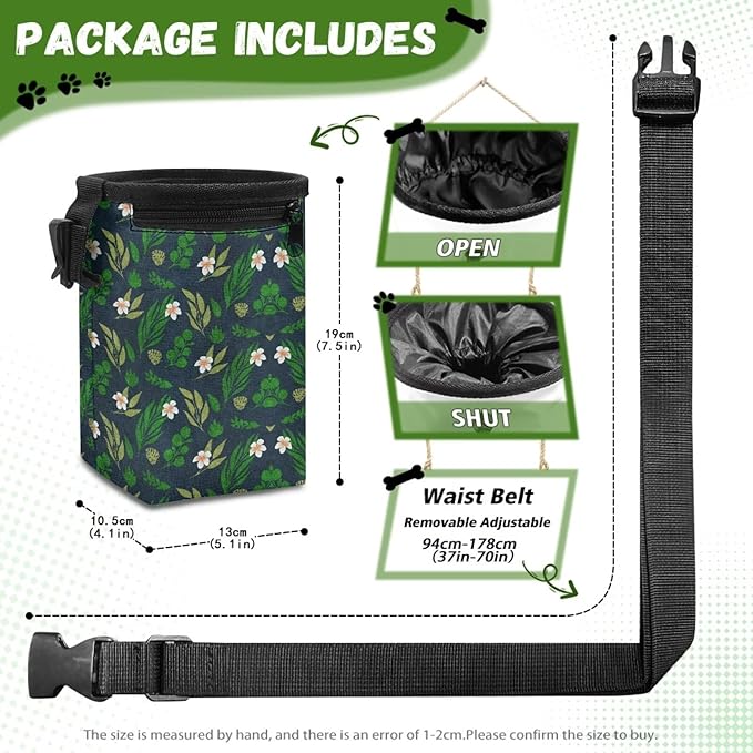 Leaf Pattern Dog Treat Bag Pet Treat Pouch Versatile Dog Training Treat Pouch Bag Holder for Kibbles, Pet Feed Snack Reward Pocket for Training Doggie Puppy