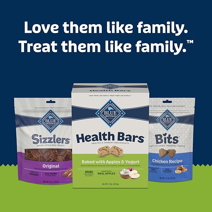 Blue Buffalo Health Bars Mini Crunchy Dog Biscuits, Oven-Baked with Natural Ingredients, Apples & Yogurt, 32-oz Bag (Pack of 2)