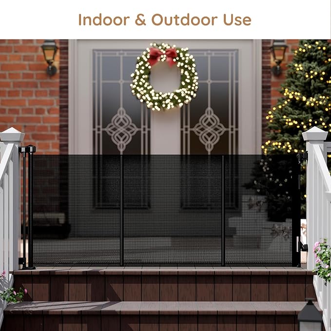 One-Hand Operation Retractable Baby Gates, 59 inch Retractable Gate with Reinforced Strip Design to Prevent Crawling Through, 5 FT Retractable Dog Gate for Stairs, Doorways, Hallways