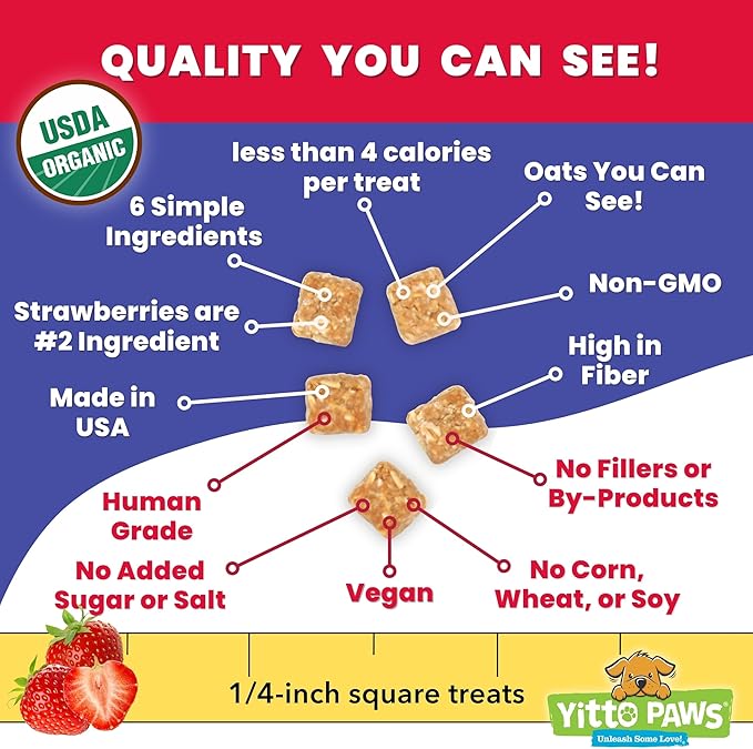 Mini Organic Dog Training Treats – Crunchy, Low Calorie Dog Biscuits with Strawberry & Peanut Butter – Vegan, Human-Grade, No Sugar Added, Made in USA for Small Dogs & Puppies, (8 oz)