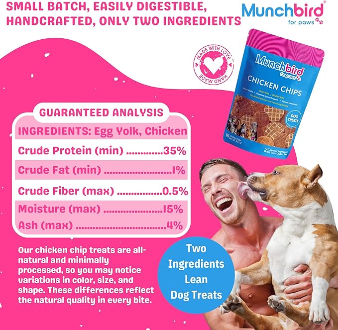 Munchbird Chicken Waffle Chips Dehydrated Lean Treats for Dogs (3.5 OZ, Crunchy Chicken Chips), Great for picky Eaters, Easy to Break up into Smaller Pieces as Food Topper or Training Treats
