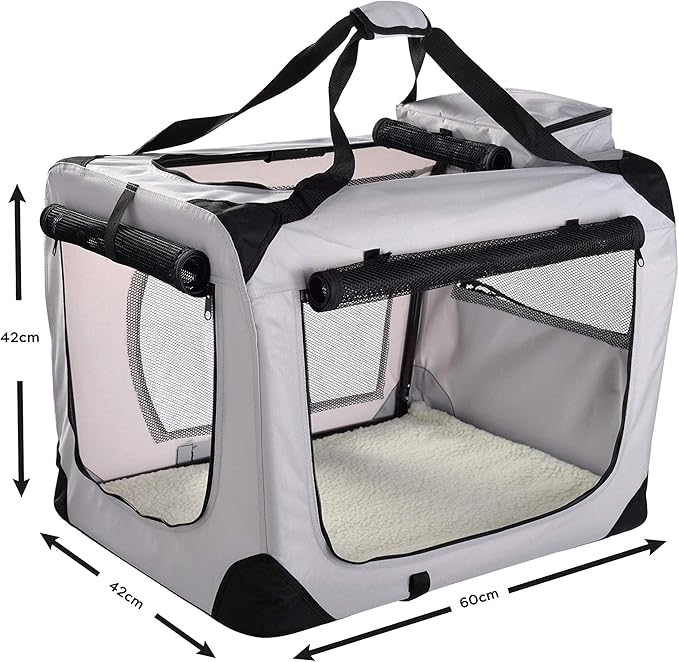 MOOL Lightweight Fabric Pet Carrier for Cats, Dogs and More with Fleece Mat and Food Bag, Grey