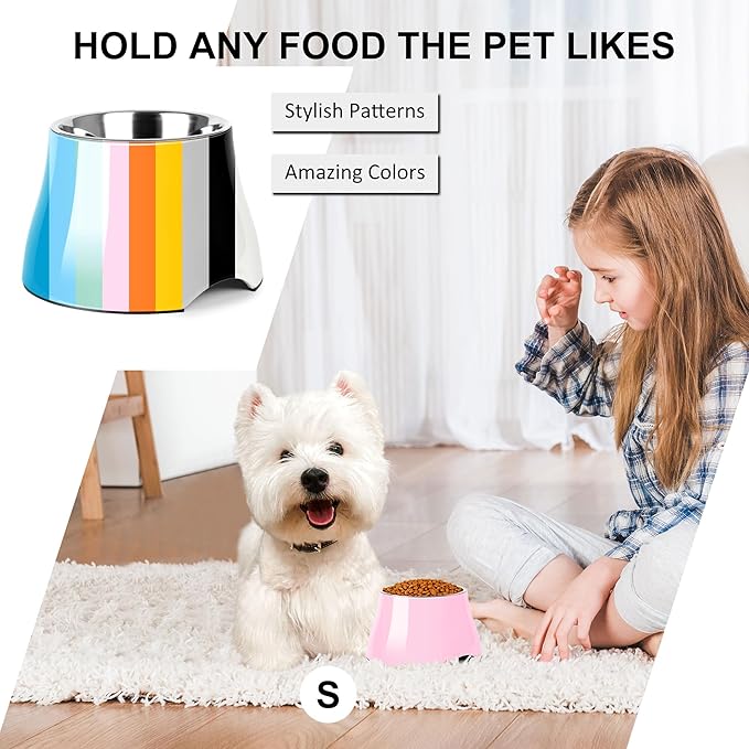 Dog Bowls,Cone Friendly Non Slip Single Dog Bowl with Stainless Steel Inner, Raised Bowls for Smll Dogs Spaniel Dogs Long Ear, High Capacity, S/1 Cup Pink