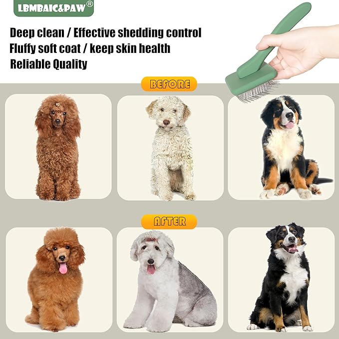 Dog Brushes for Poodle,Doodle,Bernedoodle,Chow Chow Best Slicker Brush for Thick Long Curly Hair Deshedding,Detangles,Fluffy,Grooming,Remove Loose Hair Long Pin Slicker Brush.Wood body(Large)