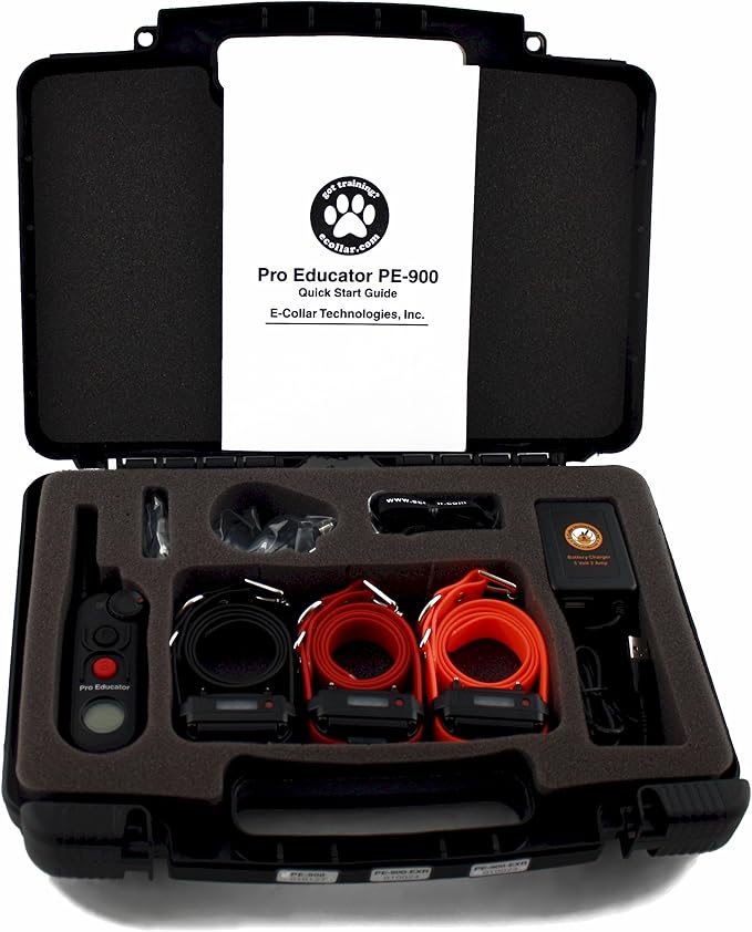 Educator Pro 1/2 Mile Dog Training Collar with Ergonomic Remote, Safe Humane Vibration Stimulation, Pavlovian Tone, Waterproof, Odorproof Biothane Collar, Night Light, Rechargeable, 3 Dog, Black