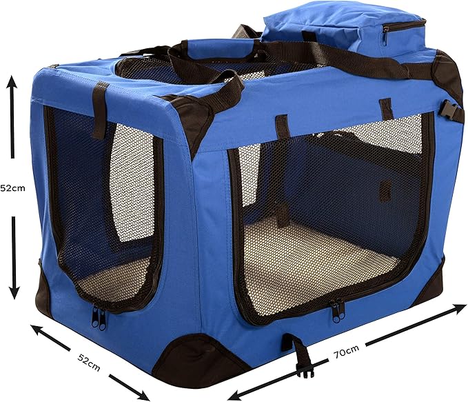 MOOL Large Pet Carrier Crate with Reversible Fleece Mat, Blue