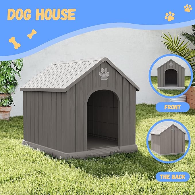 DRATO Dog Houses Resin Small Indoor Outdoor Dog Kennel for All-Weather Use Cozy Shelter for Small Dogs in Home, Garden, or Balcony