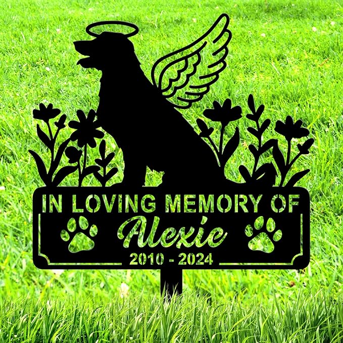 Personalized Pet Memorial Grave Marker, Custom Pet's Name Cemetery Decorations for Funerary, Metal Pet Garden Stake, Outdoor Sympathy Pet Stake Plaque Gift for Loss Dog