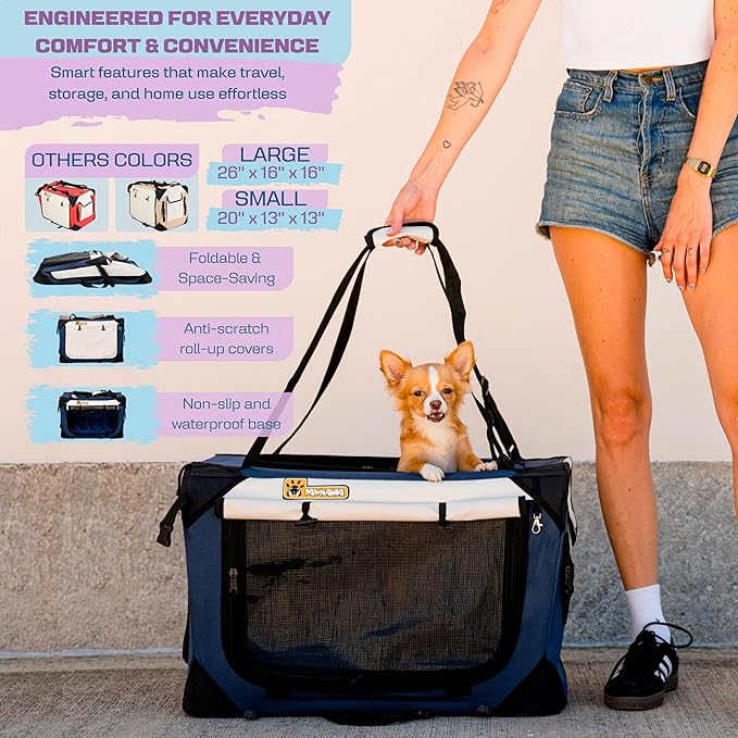 Cat & Dog Pet Carrier, Soft-Sided, Small 20"x13"x13", Supports Up to 45 lbs, Privacy Windows, Removable Plush Bed, Locking Zippers, Foldable Travel Crate