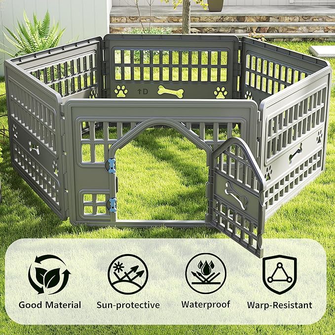 Dog PlayPen Indoor,12-Panel Puppy Playpen Outdoor Waterproof,Heavy Resin Dog Fence for Small Medium Large Extra Dogs,Foldable in Half(125.3 * 125.3 * 23.82in)