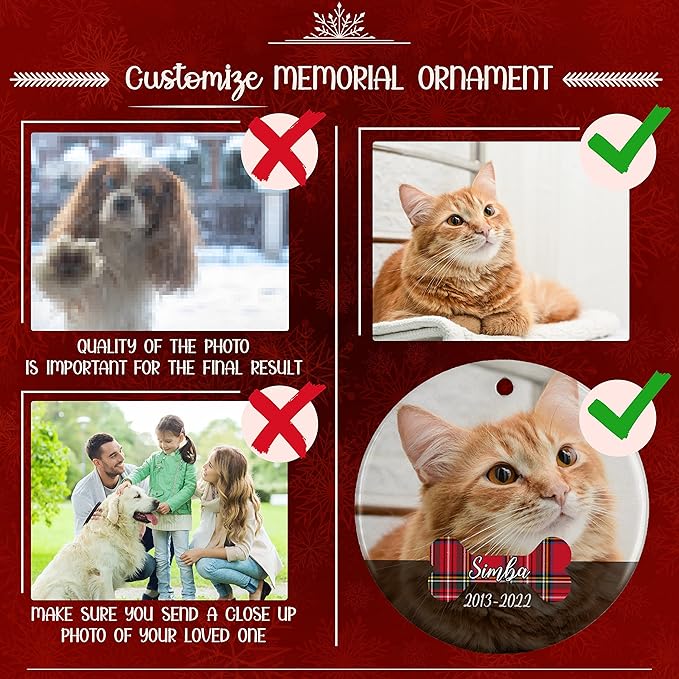 Pet Memorial Gifts, Personalized Dog Memorial Photo Ornament, Custom w/Name & Date - 5 Designs - in Loving Memory, Pet Sympathy Gifts - Keepsake Loss of Dog Cat, D8