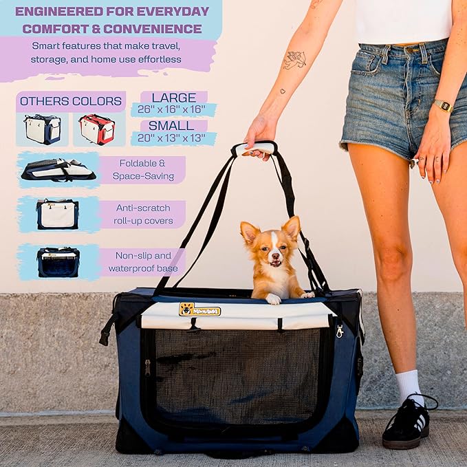 Cat & Dog Pet Carrier, Soft-Sided, Small 20"x13"x13", Supports Up to 45 lbs, Privacy Windows, Removable Plush Bed, Locking Zippers, Foldable Travel Crate