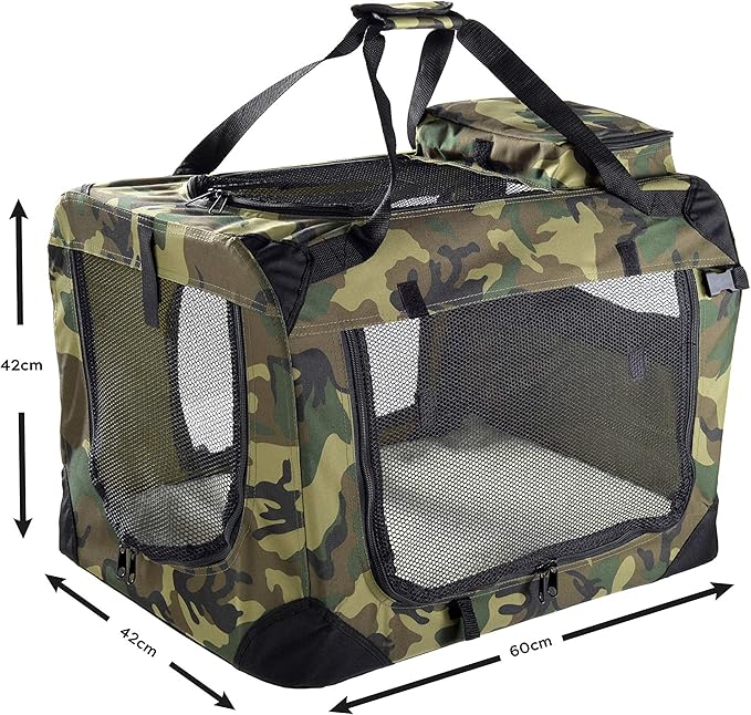 MOOL Lightweight Fabric Pet Carrier for Cats, Dogs and More with Fleece Mat and Food Bag, Camouflage