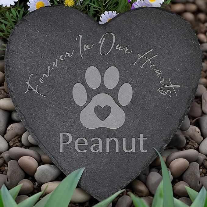 Red Slate Pet Memorial Stone - Pet Loss Gift - Forever in Our Hearts (Heart-shaped)