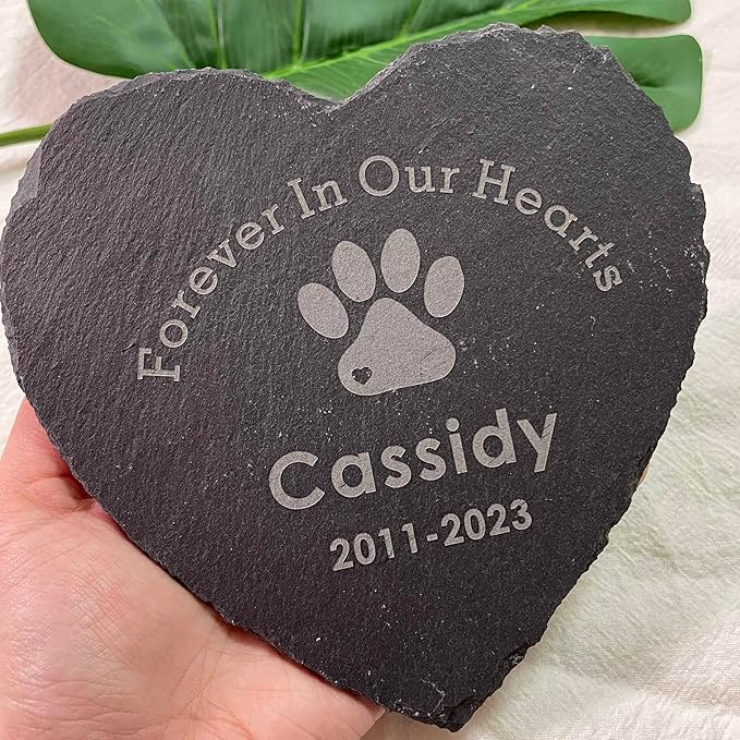 6" Personalized Dog Memorial Stone, Heart Paw Print Pet Headstone, Forever in Our Hearts Dog Cat Garden Stone Grave Marker, Dog Sympathy Gifts