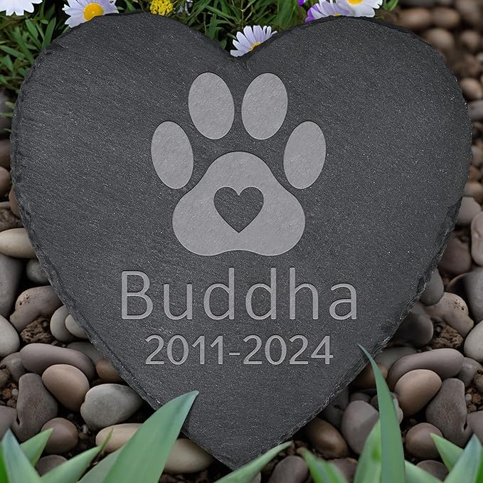 Pet Memorial Gifts, Pet Memorial Stone, Dog Memorial Gifts for Loss of Dog, Pet Remembrance Gift, In Memory of Dog Cat, Loss of Pet Sympathy Gift, Pet Loss Gifts - Paw Print with Heart(Heart-shaped)