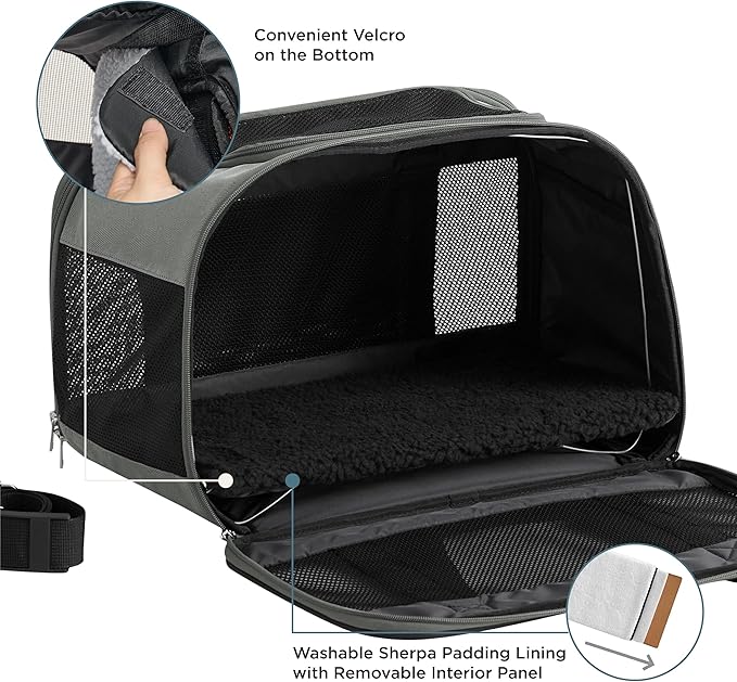 Lesure Cat Dog Carrier Airline Approved - Dog Carrier for Small Dogs Collapsible Soft Side TSA Approved Travel Pet Carrier for Car, Grey, 17.5x11x11
