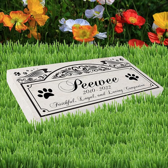 Personalized Pet Memorial Stone, 6x12 Custom Limestone Pet Grave Markers as Keepsake or Pet Remembrance, Thoughtful Pet Loss Gifts for Bereaved Pet Owners, Personalized Memorial Gifts (Peewee)