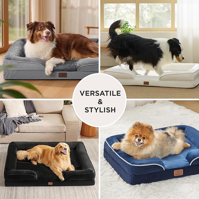 Bedsure Orthopedic Dog Beds Large Sized Dog - Washable Large Dog Cat Bed Waterproof, Comfort Dogs Couch Sofa with Washable Removable Cover, Pet Bed with Nonskid Bottom, Hazel, 35"