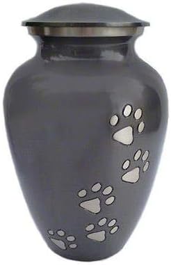 Ottillie Paws Legacy Series Pet Urn for Dogs and Cats, Handmade Aluminum Memorial Cremation Urn (Small - Pets up to 25 lbs, Slate, Vertical Pewter Paws)
