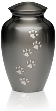 Ottillie Paws Legacy Series Pet Urn for Dogs and Cats, Handmade Aluminum Memorial Cremation Urn (Small - Pets up to 25 lbs, Slate, Horizontal Pewter Paws)