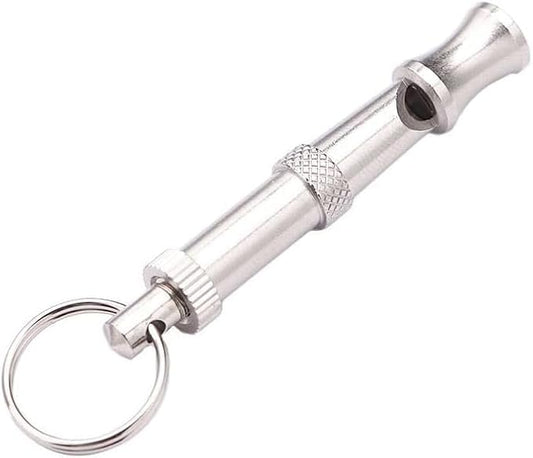 Silver Adjustable Ultrasonic Dog Whistle,Easy to Carry Dog Whistle Keychain,Stainless Steel Portable Whistle Pet Whistle Supersonic Whistle Dog Whistles for Pet Training,Training and Behavior Aids