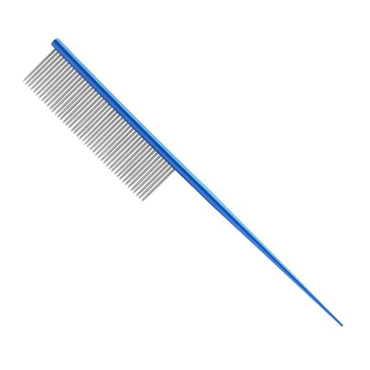 Professional Pet Grooming Comb, 7.2-Inch Stainless Steel Detangling Tool with Ergonomic Handle for Dogs and Cats, Long and Short Coats (Blue, Medium)