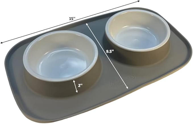 Croc Liner Pet Feeding System, Dog and Cat Bowls, Removable Dishwasher Safe Food and Water Dishes, Non-Slip, Non-Spill Silicone Pad, Raised Edges to Avoid Mess & Spills (Light Gray)