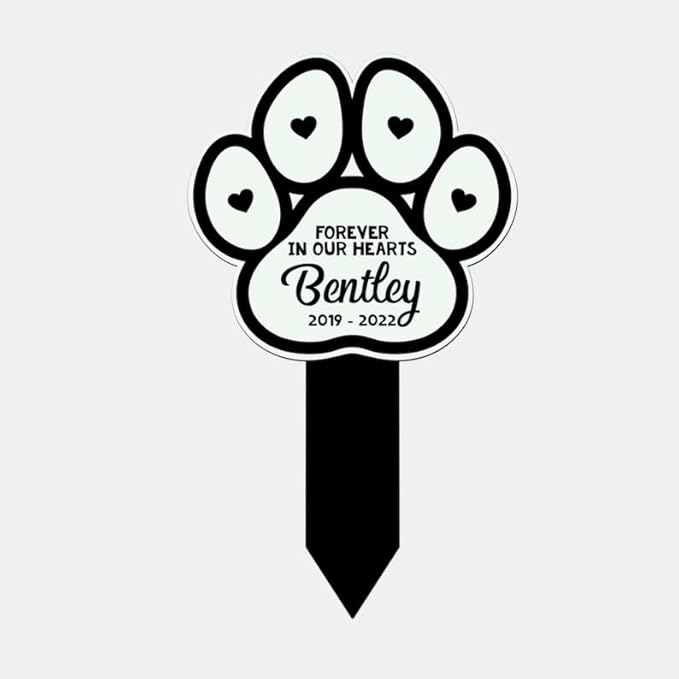 Personalized Dog Memorial Stake Pet Paw Forever In Our Hearts Metal 8x8 inch Pet Grave Marker Loss Gift Sympathy Gift for Dog Lover (Style 14)