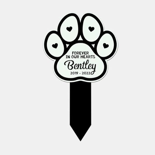 Personalized Dog Memorial Stake Pet Paw Forever In Our Hearts Metal 8x8 inch Pet Grave Marker Loss Gift Sympathy Gift for Dog Lover (Style 14)