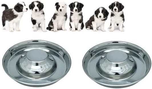 Stainless Steel Puppy Weaning Bowls,Cat Bowls for Food Water,Multiple Puppies Feeder Whelping Dishes,Litter Feeding Station Pans for Small Dogs Cats Eating at Same Large Size 11.4 inch