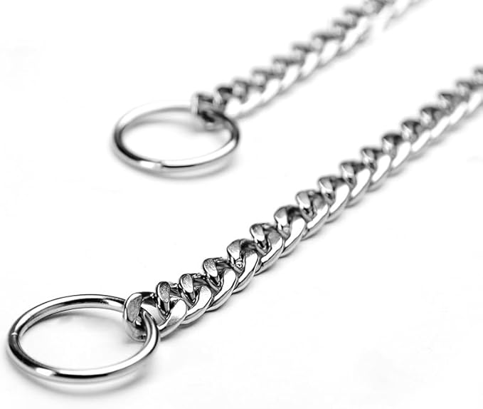 Flat Siver Dog Choker Collar for Medium Dogs, Metal Slip Chain, Collars Heavy Duty Training Martingale Dog Chins for XXS XS Small Large Breed Pets, M