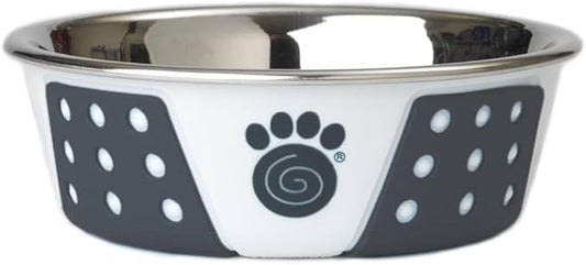 PetRageous 15000 Fiji Stainless Steel Non-Slip Dishwasher-Safe Dog Bowl 1.75-Cup Capacity 5.5-inch Diameter 1.75-inch Tall for Small and Medium Size Dogs and Cats, White and Slate Blue