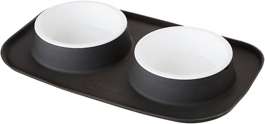 Croc Liner Pet Feeding System, Dog and Cat Bowls, Removable Dishwasher Safe Food and Water Dishes, Non-Slip, Non-Spill Silicone Pad, Raised Edges to Avoid Mess & Spills (Dark Gray)
