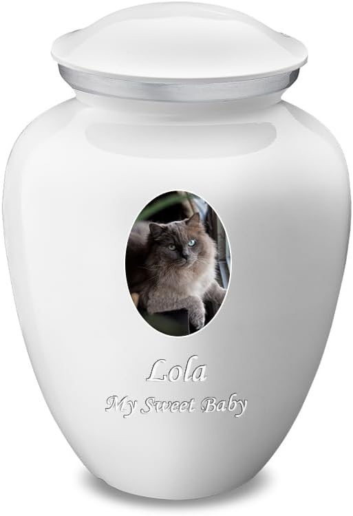 Geturns Embrace Personalized Picture Urn for Small Pets I White Photo Cremation Urns for Dogs and Cats I 44 lbs