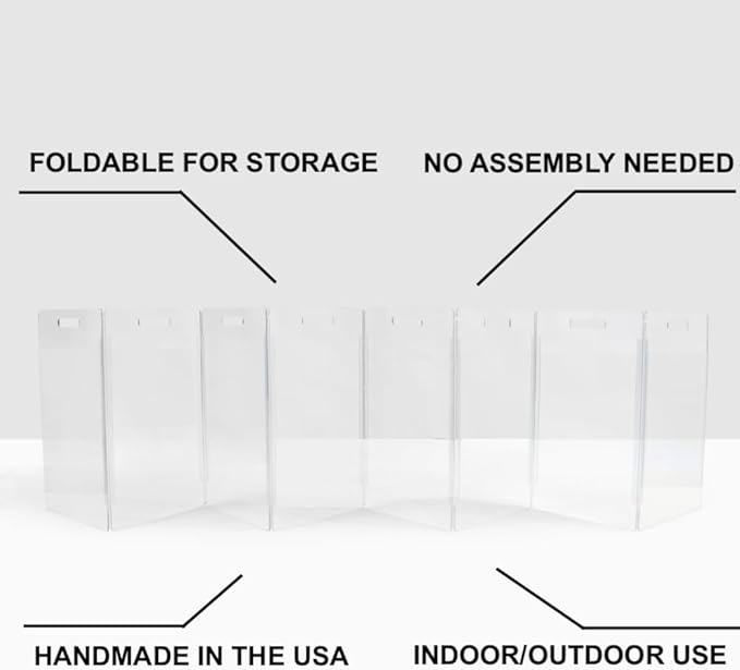 Hiddin Clear Acrylic Dog Gate - Low Zig Zag Clear Pet Gate for Home 8 Panels - Sturdy Free-Standing Design - Modern Clear Acrylic Dog Pen - Transparent Pet Gate for Home - Safe & Stylish