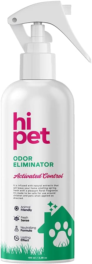 Hi Pet Odor Eliminator Spray, Cat Litter Deodorizer, Kennel Odor Eliminator, Ends The Bad Smells Caused by Cats and Dogs, Pet Odor Neutralizer with Special Formula 3.38 Fl Oz